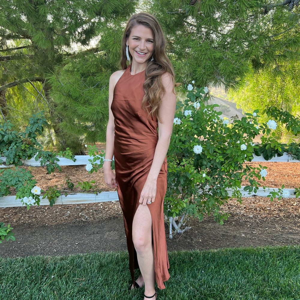 Elegant Rust Satin Dress